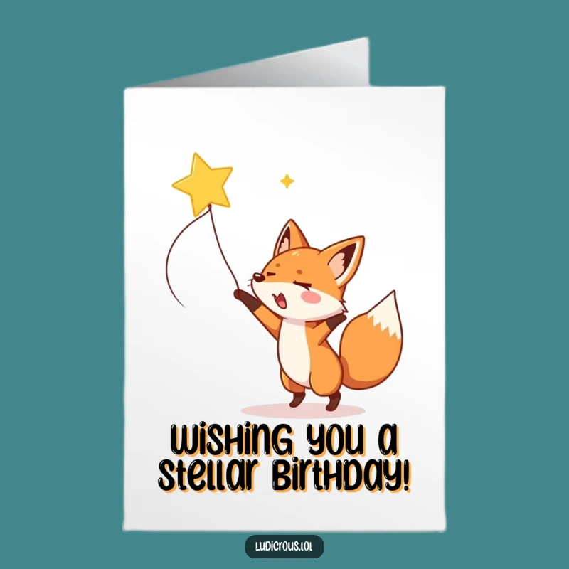 Free Printable Birthday Card: Fox Lassoing Star Funny Downloadable Gift
