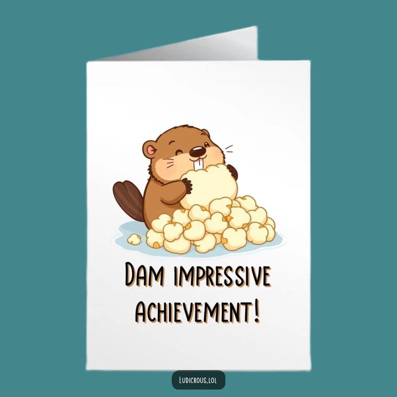 Free Printable Congrats Card: Beaver & Popcorn Dam - Quirky Downloadable Gift