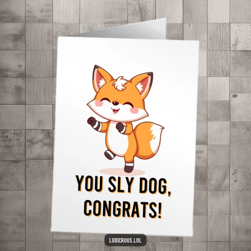Funny Free Printable Congrats Card: A joyful fox grooves happily, sporting colorful and mismatched socks.