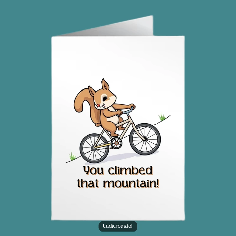 Free Printable Squirrel Bicycle Congrats Card: Funny Downloadable Gift for Achievements