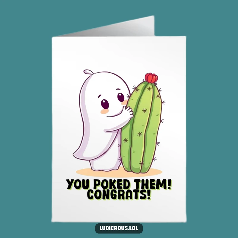 Free Printable Congrats Card: Ghost Tries Cactus Hug - Funny Achievement Download