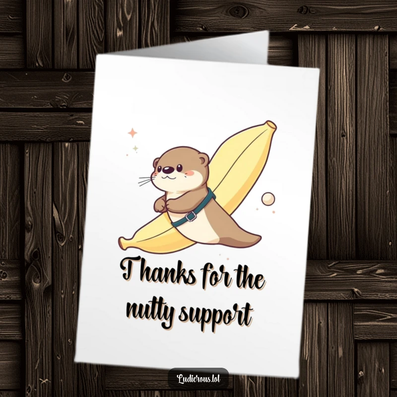 Funny Free Printable Thank You Card: An otter rides a giant banana through space with a funny expression.