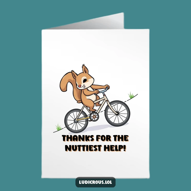 Free Printable Squirrel Bicycle Thank You Card: Funny Downloadable Gift of Effort