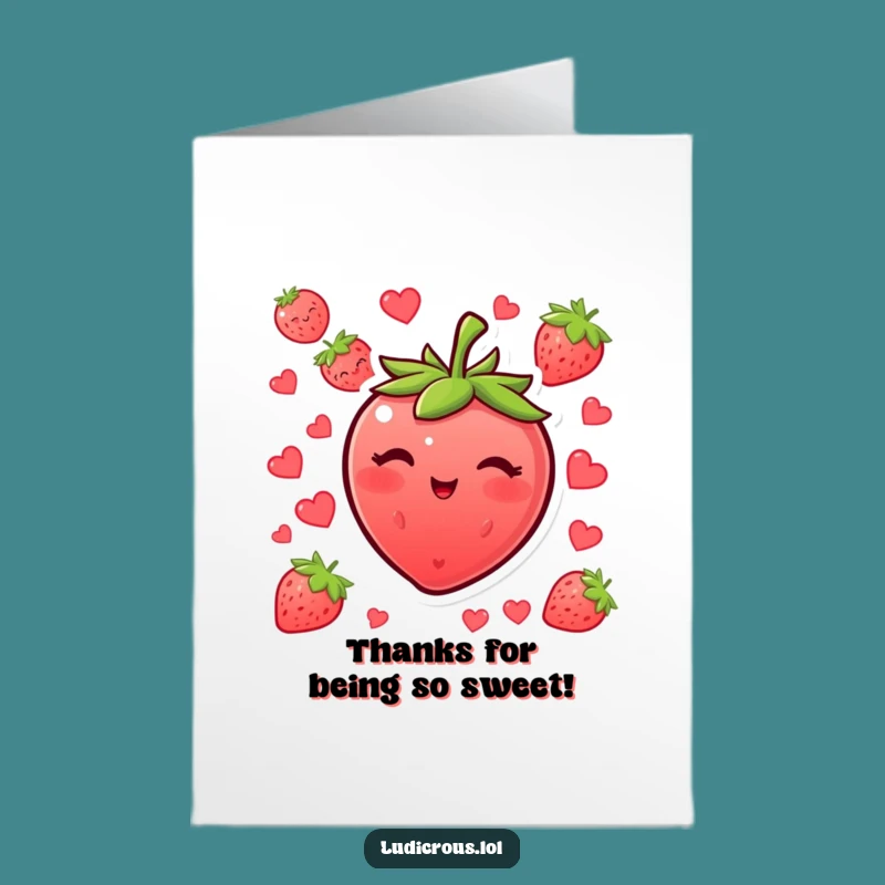 Free Printable Thank You Card: Blushing Strawberry Wink for a Funny Downloadable Appreciation!
