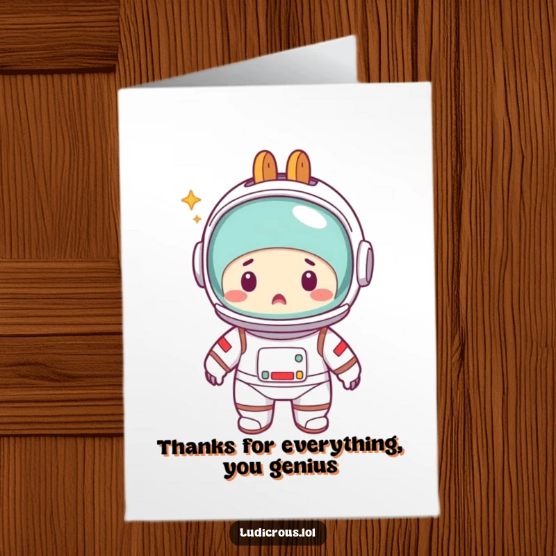 Funny Free Printable thank you card featuring a surprised astronaut accidentally wearing a toaster on its head.