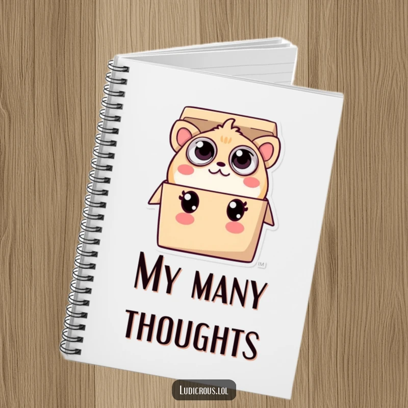 Funny notebook cover featuring a playful creature with numerous eyes, peeking from a small box, inspiring creative writing and observation.