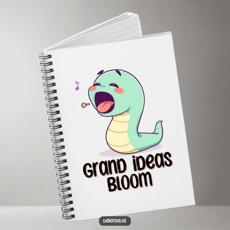 Funny bouncing worm character singing opera with an exaggerated mouth, this notebook is a funny gift for writers.