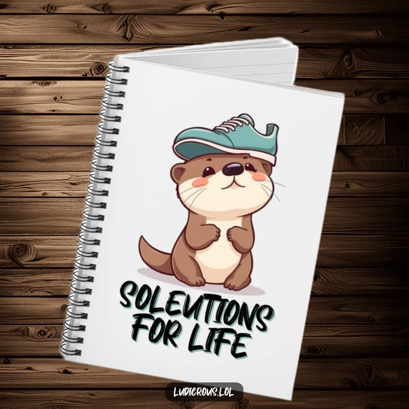 Funny Otter Notebook, a curious otter wearing a shoe on its head, perfect for jotting down funny ideas and thoughts.