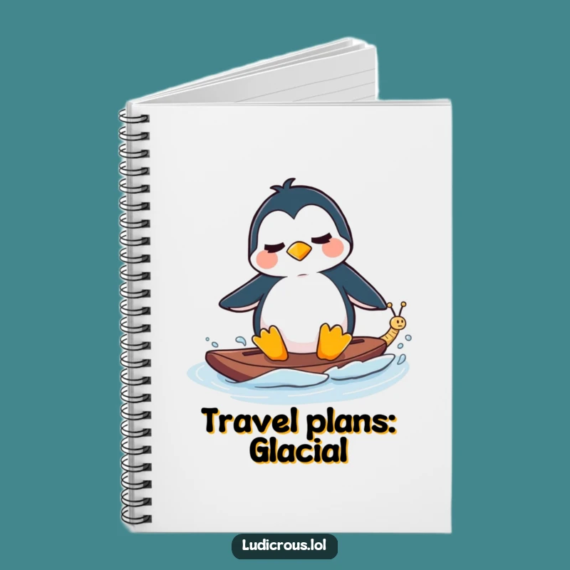 Funny Notebook - Penguin Waterskiing Snail - Arctic Journal Gift!