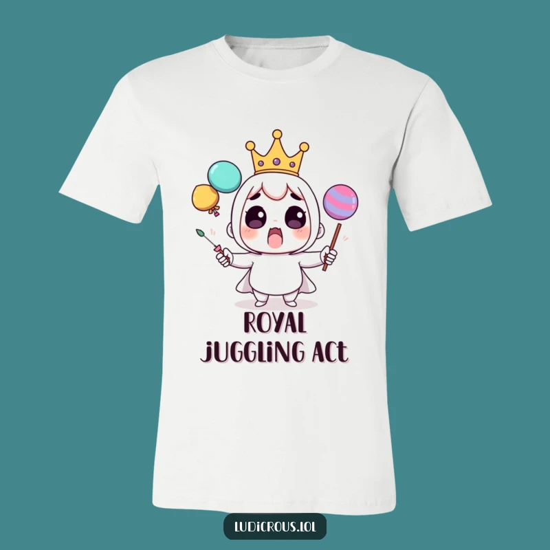 Funny Juggling Crown T-Shirt: Surprised Royal Balance Design, Ideal Funny Gift Shirt
