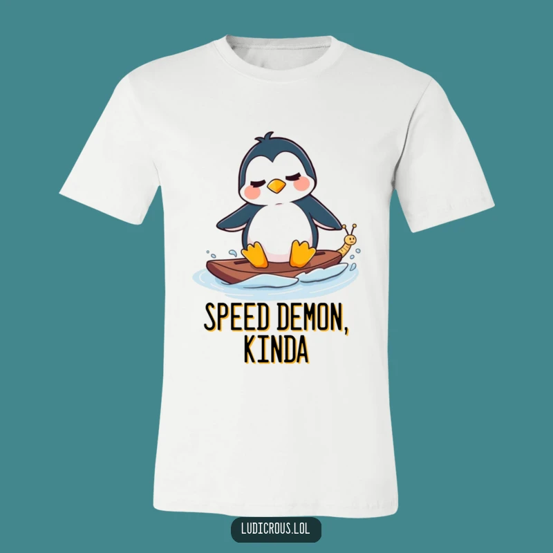 Funny Penguin Waterski T-Shirt - Snail Power - Arctic Humor Gift!