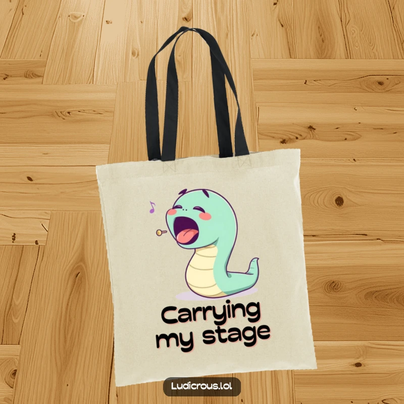 Funny bouncing worm character singing opera with an exaggerated mouth, this tote bag is a funny gift for singers.
