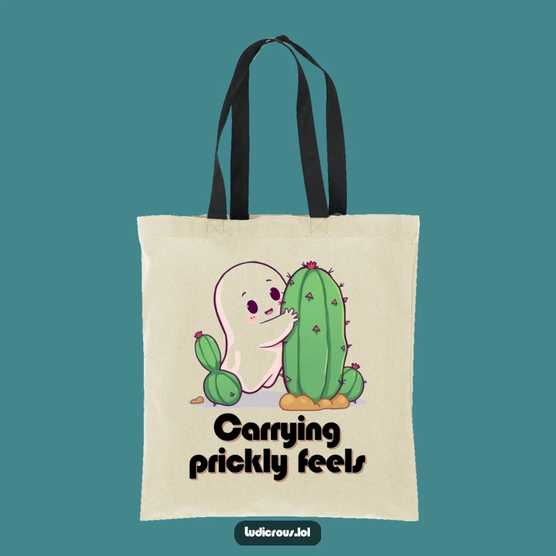Funny Ghost Cactus Hug Tote Bag: Carry Your Essentials with Hilarious Prickly Charm!