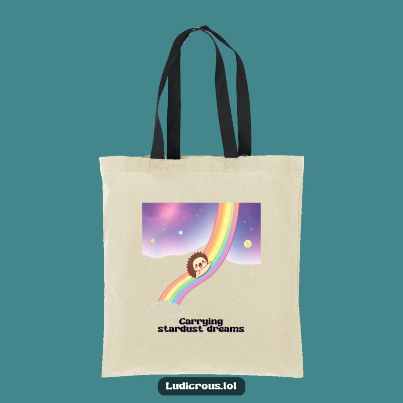 Funny Hedgehog Rainbow Tote Bag: Carry Your Cosmic Dreams in Style