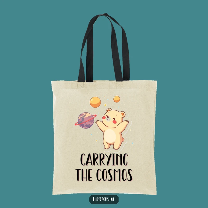 Funny Bear Planet Juggler Tote Bag: Carry your world with celestial flair!